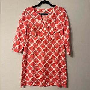 BODEN Casual Linen Tunic Dress Pink White Moroccan Tile US size 8